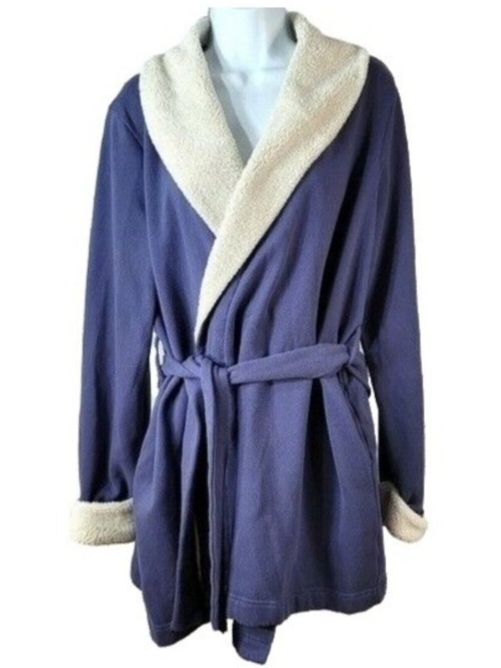 Victoria's Secret Short Robe Purple Large Pockets Fleece Belt Faux Shearling
